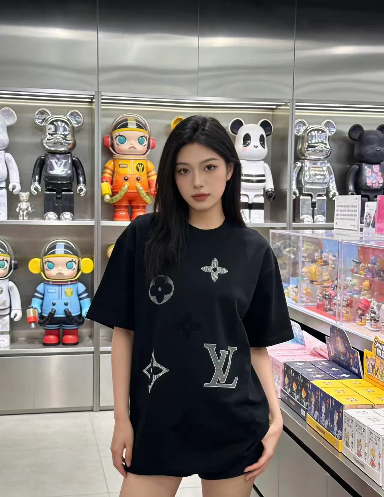 Louis Vuitton/Louis Vuitton flocked logo printed short sleeves